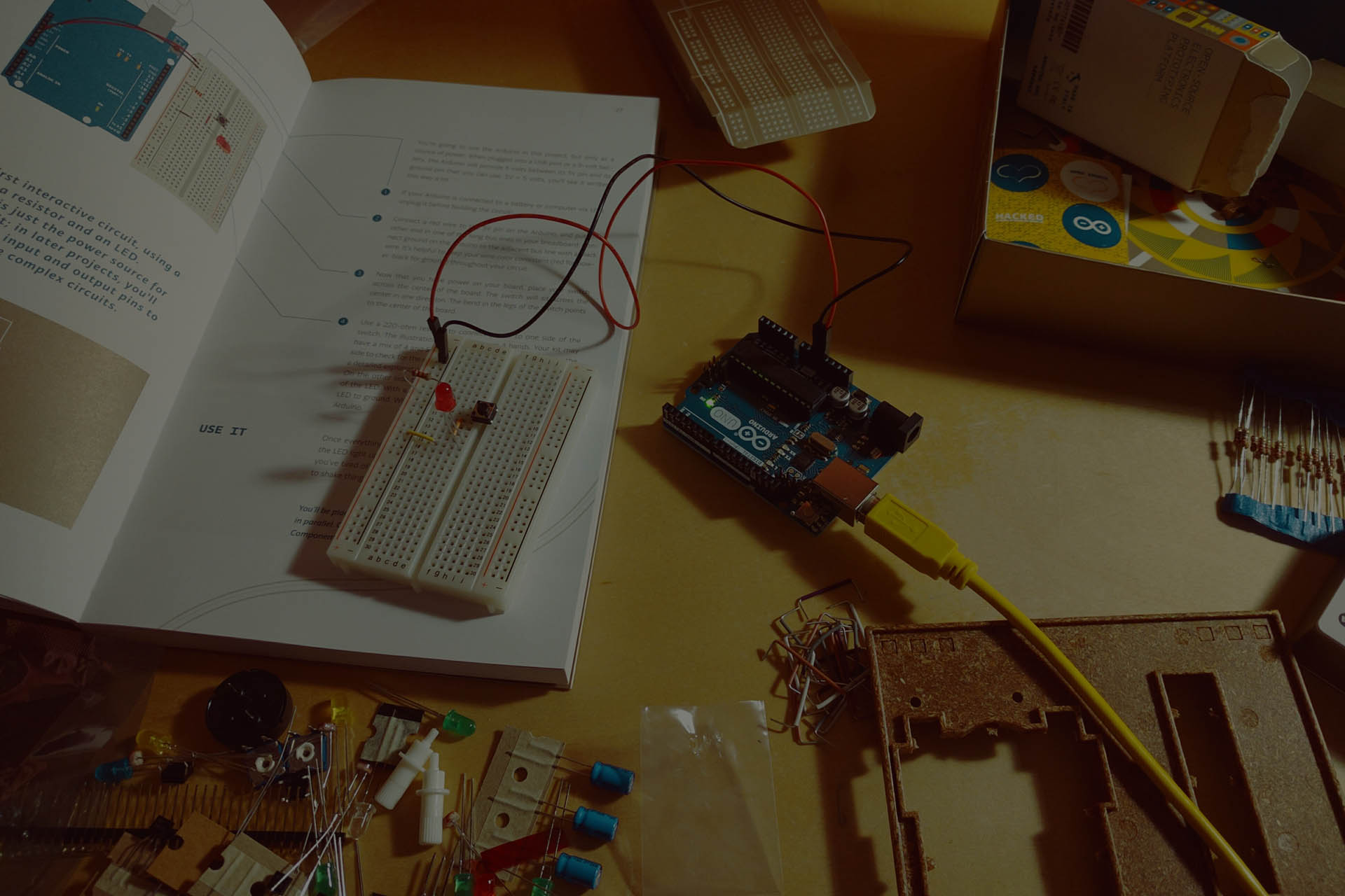 Desktop with various building components