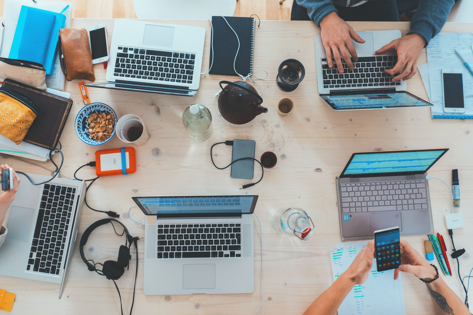 Many computers on desk
