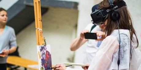 Woman painter virtual reality art